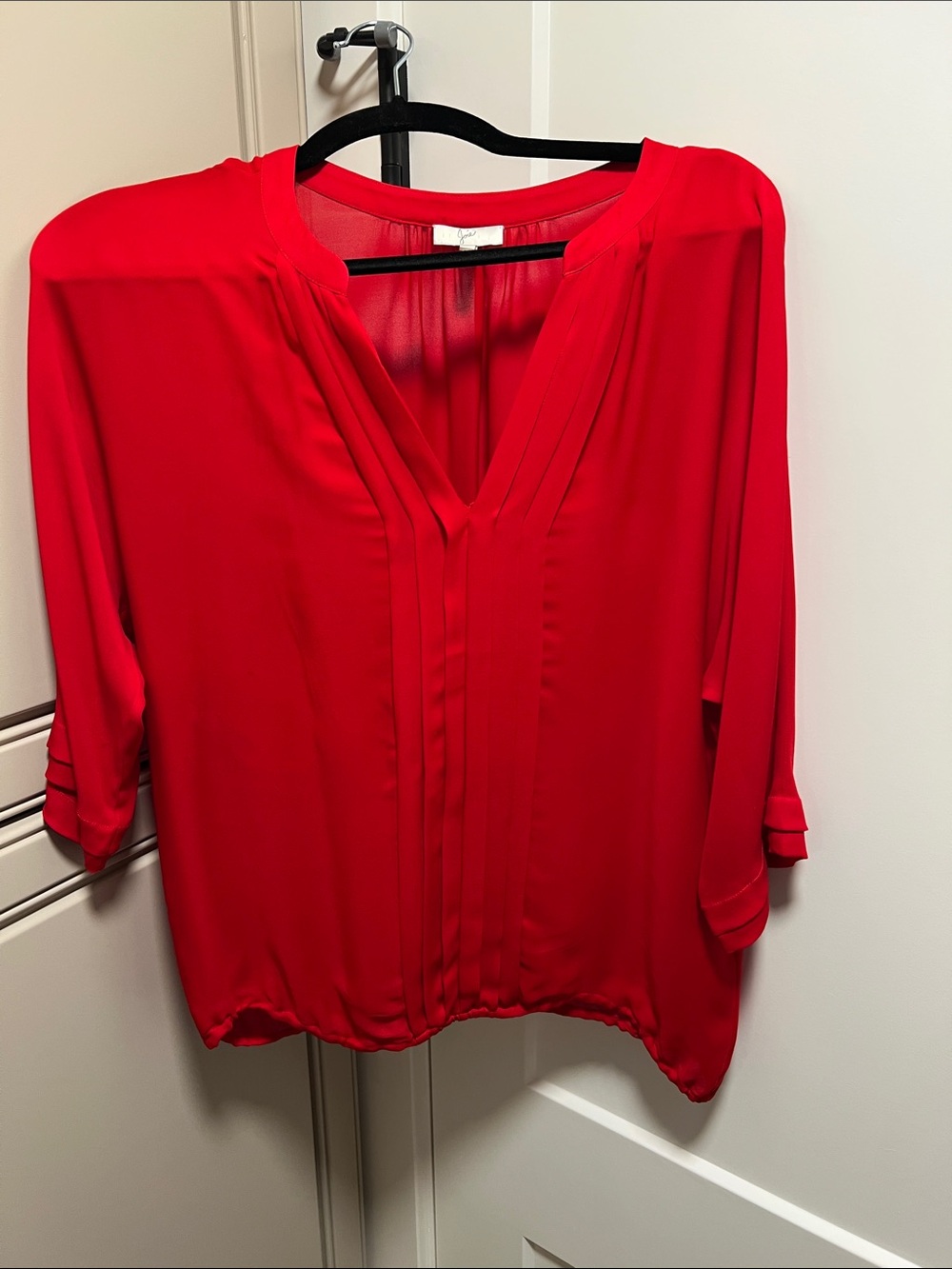Joie Red V-Neck Pleated Dolman Blouse